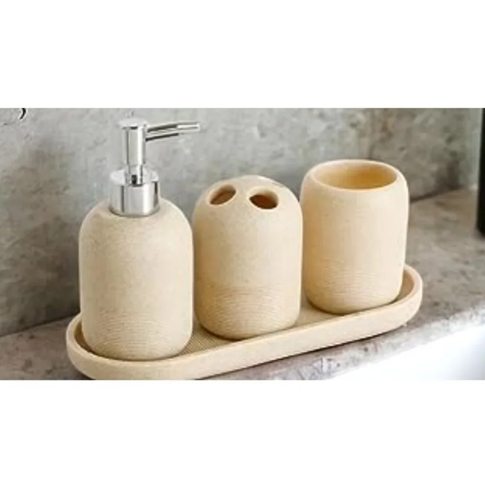 5 pc - Bathroom Accessory Set - Bathroom Decor  (Natural/Stone)